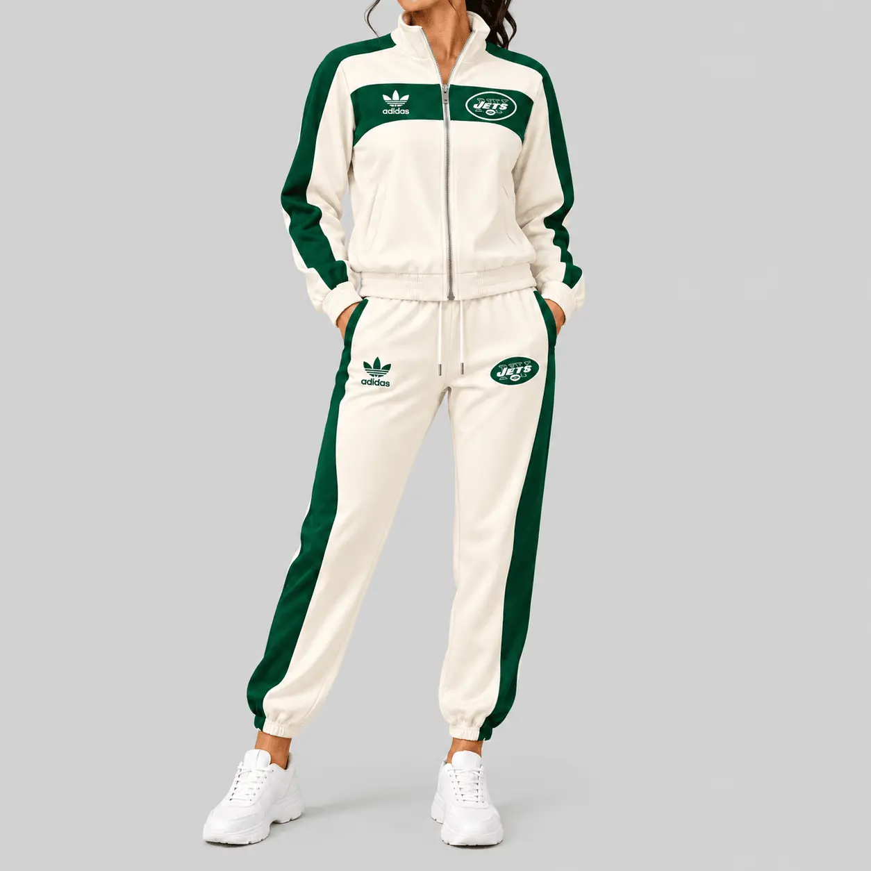New York Jets | NFL Cream Color Block Track Jogger Set TD