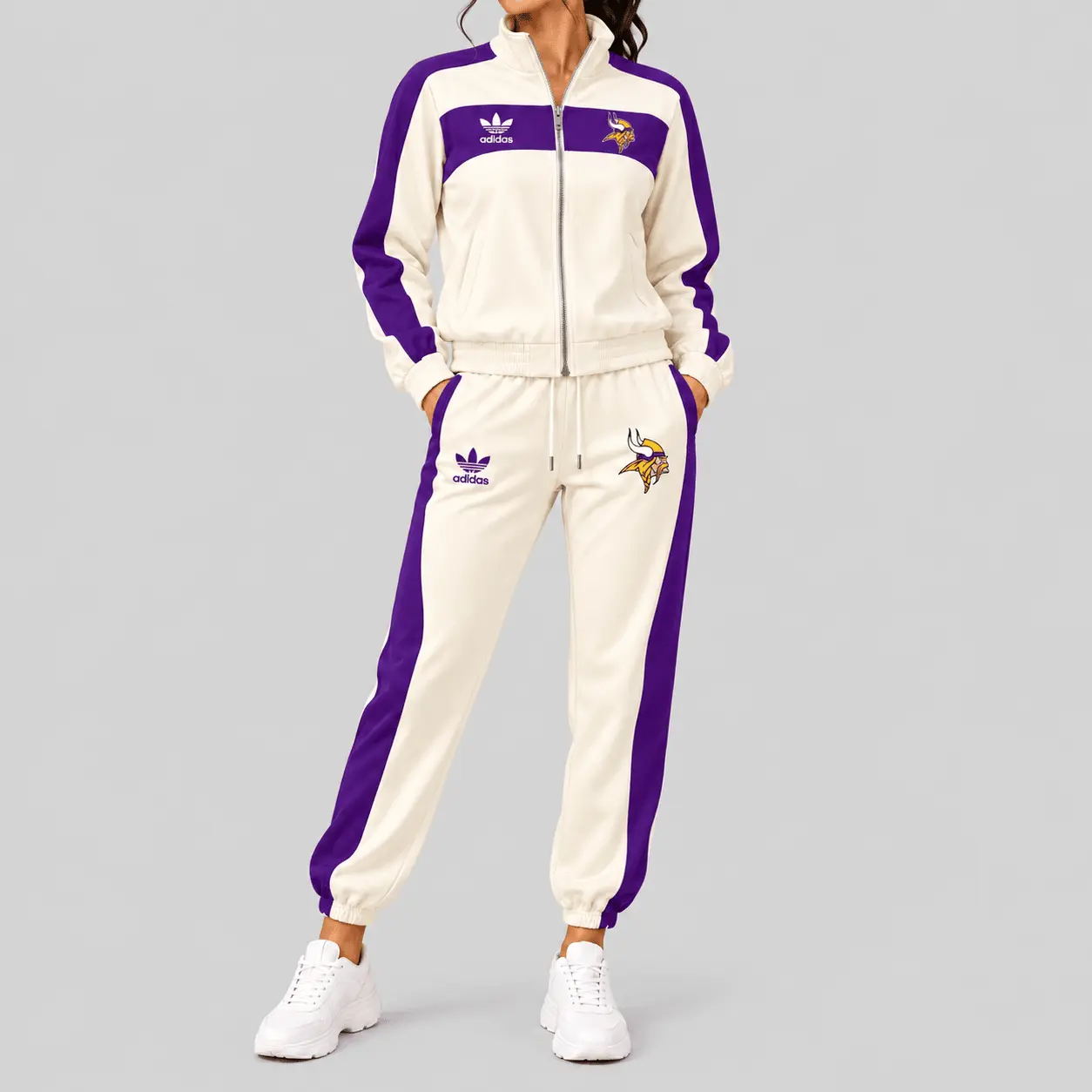 Minnesota Vikings | NFL Cream Color Block Track Jogger Set TD