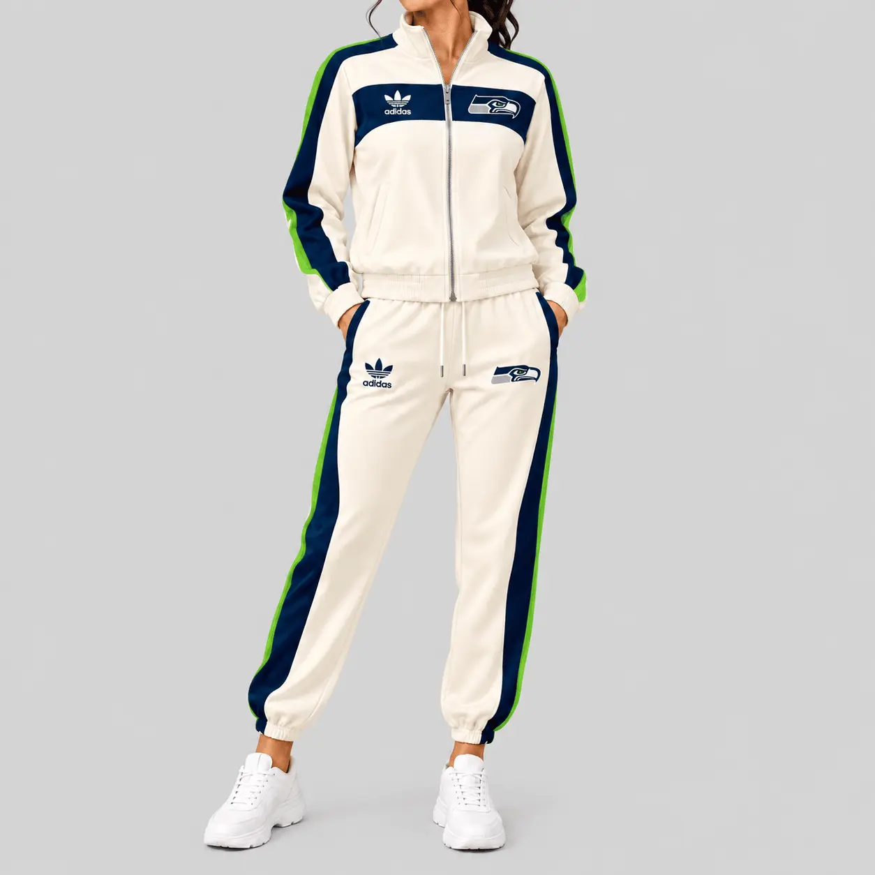 Seattle Seahawks | NFL Cream Color Block Track Jogger Set TD