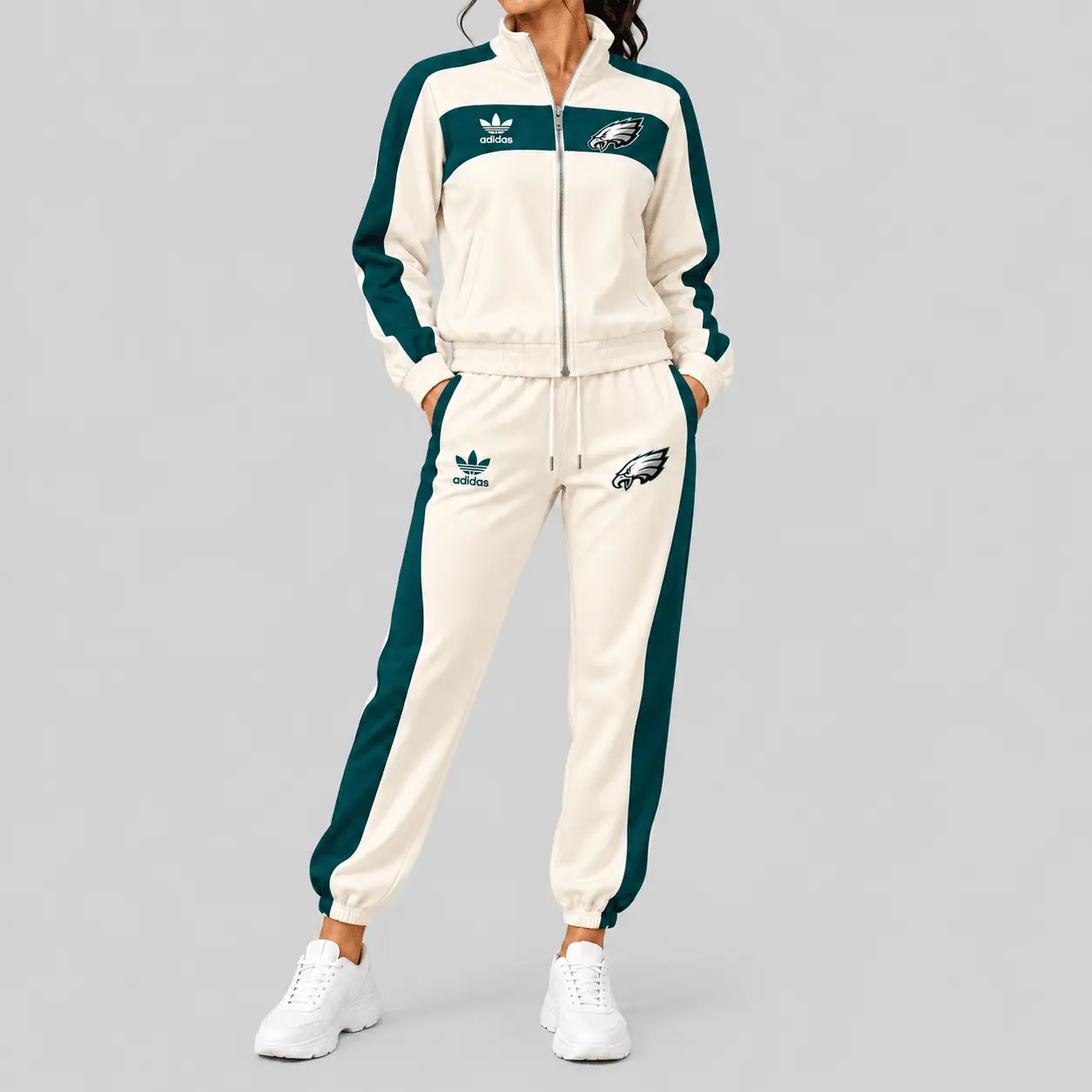 Philadelphia Eagles | NFL Cream Color Block Track Jogger Set TD