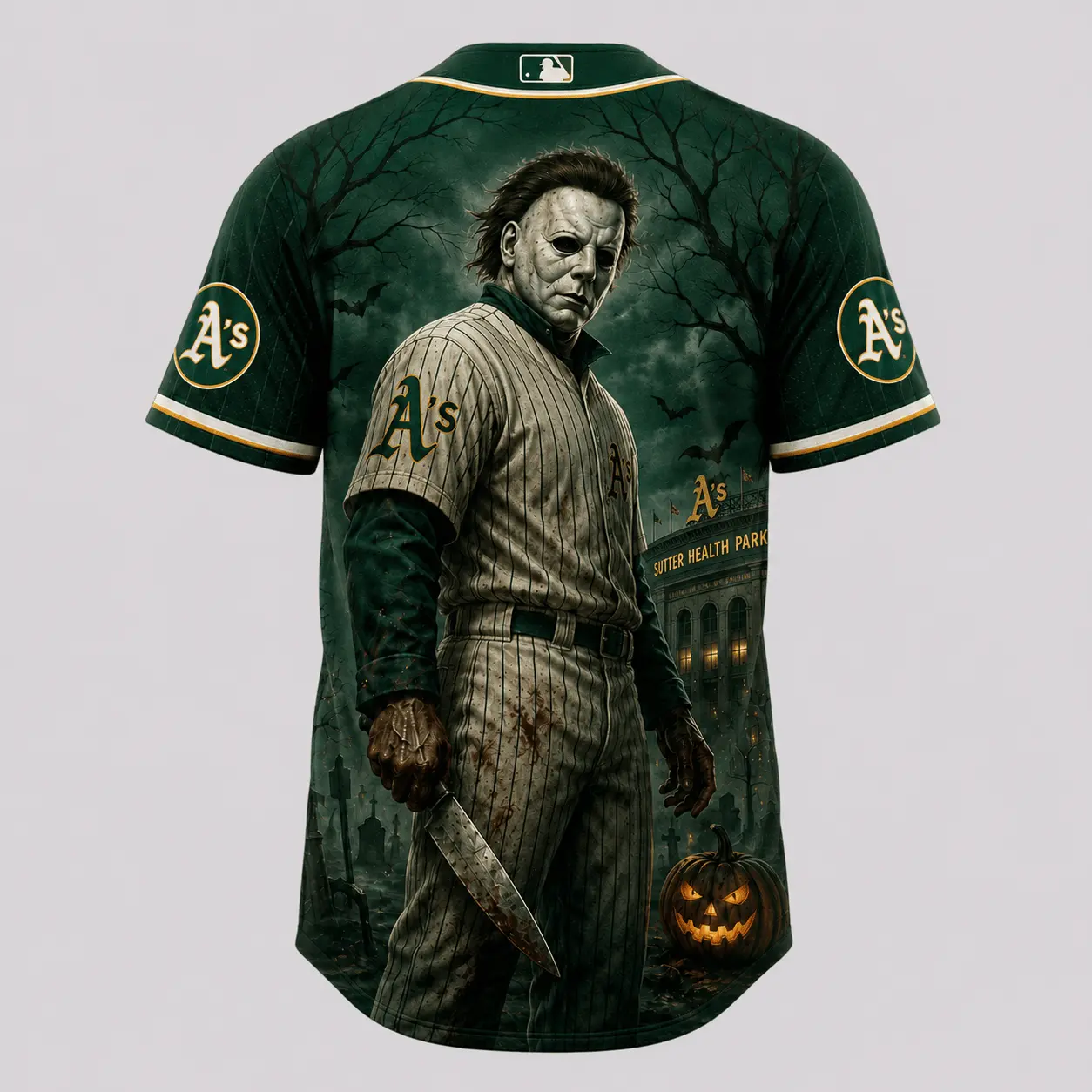 Athletics | Premium MLB Michael Myers Halloween Baseball Jersey - Image 3