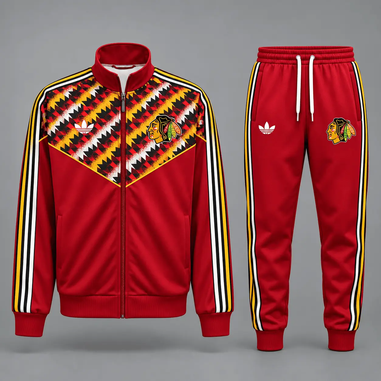 Chicago Blackhawks | Premium NHL Heritage Chevron Track Jacket & Jogger Set NDN