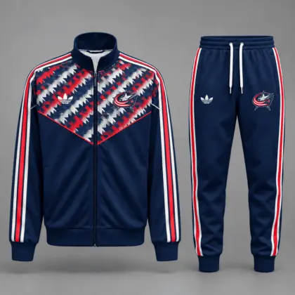 Columbus Blue Jackets | Premium NHL Heritage Chevron Track Jacket & Jogger Set NDN