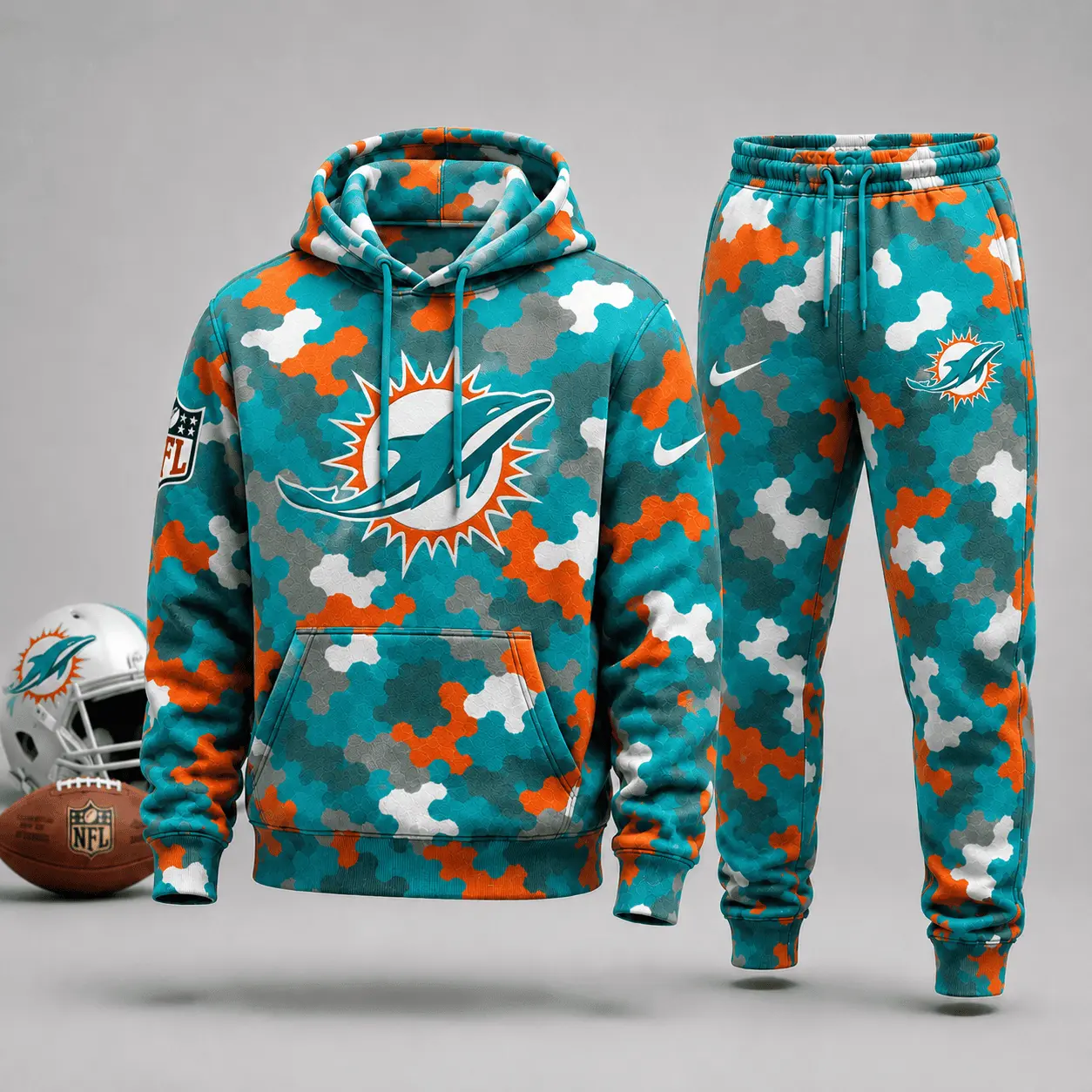 Miami Dolphins | Premium NFL Game Day Camo Hoodie & Jogger Set NY