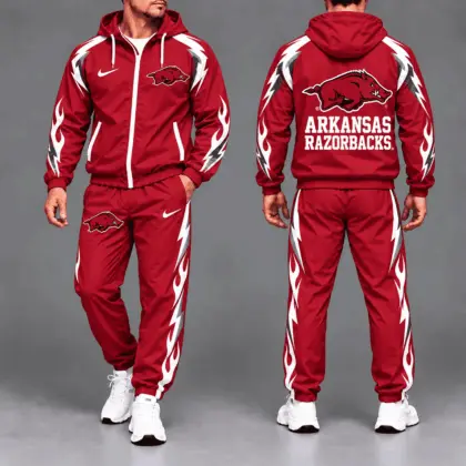 Arkansas Razorbacks | Premium NCAA Elevate Performance Full-Zip Hooded Jacket & Jogger Pants Set NTH1