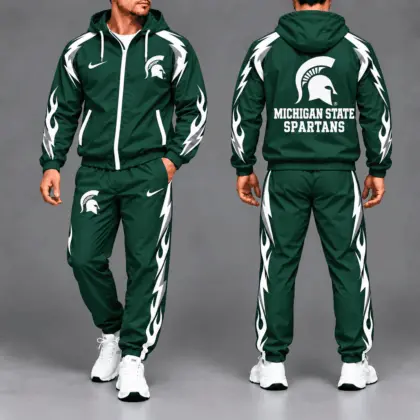 Michigan State Spartans | Premium NCAA Elevate Performance Full-Zip Hooded Jacket & Jogger Pants Set NTH1