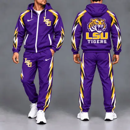 Lsu Tigers | Premium NCAA Elevate Performance Full-Zip Hooded Jacket & Jogger Pants Set NTH1