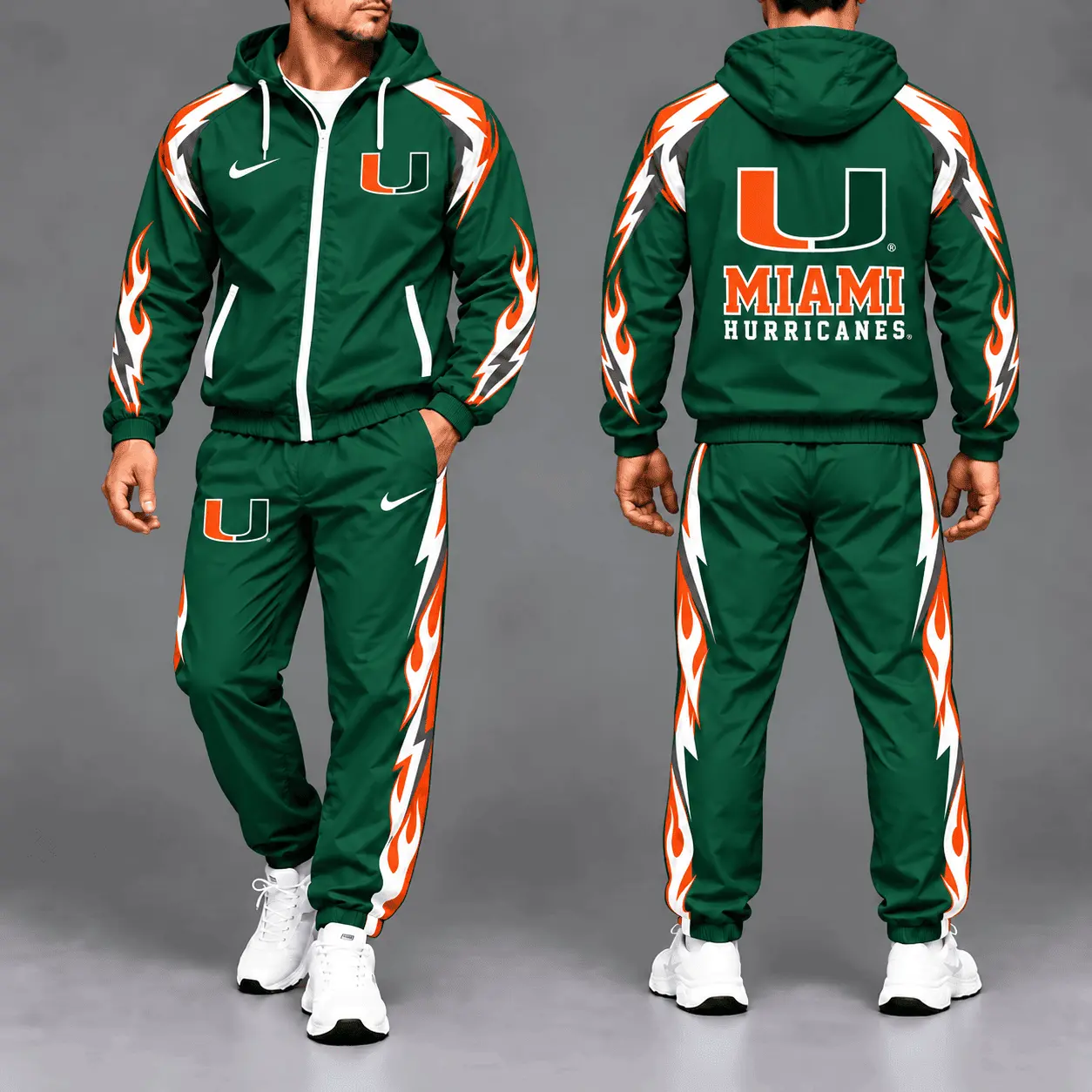 Miami Hurricanes | Premium NCAA Elevate Performance Full-Zip Hooded Jacket & Jogger Pants Set NTH1
