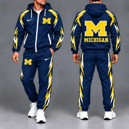 Michigan Wolverines | Premium NCAA Elevate Performance Full-Zip Hooded Jacket & Jogger Pants Set NTH1
