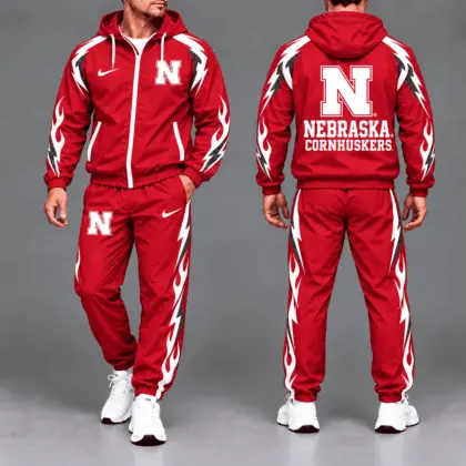 Nebraska Cornhuskers | Premium NCAA Elevate Performance Full-Zip Hooded Jacket & Jogger Pants Set NTH1