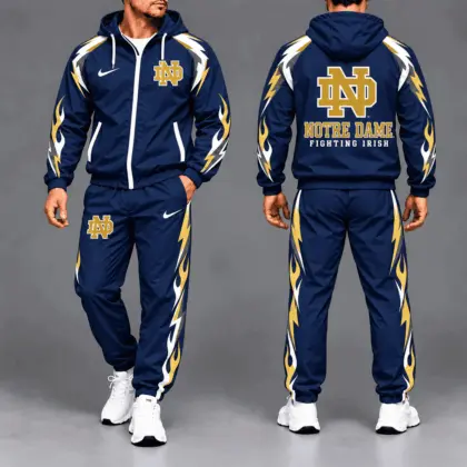 Notre Dame Fighting Irish | Premium NCAA Elevate Performance Full-Zip Hooded Jacket & Jogger Pants Set NTH1