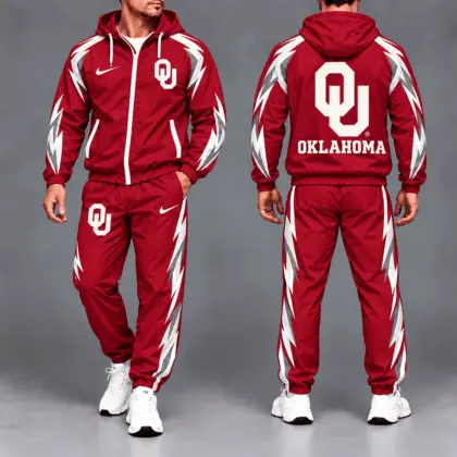Oklahoma Sooners | Premium NCAA Elevate Performance Full-Zip Hooded Jacket & Jogger Pants Set NTH1