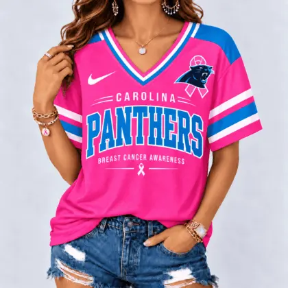 Carolina Panthers | Premium NFL Pink Breast Cancer Awareness V-neck Shirt NY