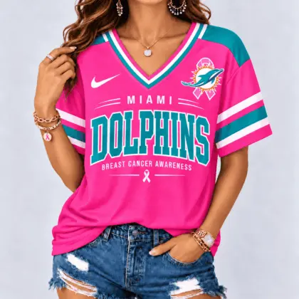 Miami Dolphins | Premium NFL Pink Breast Cancer Awareness V-neck Shirt NY