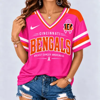 Cincinnati Bengals | Premium NFL Pink Breast Cancer Awareness V-neck Shirt NY