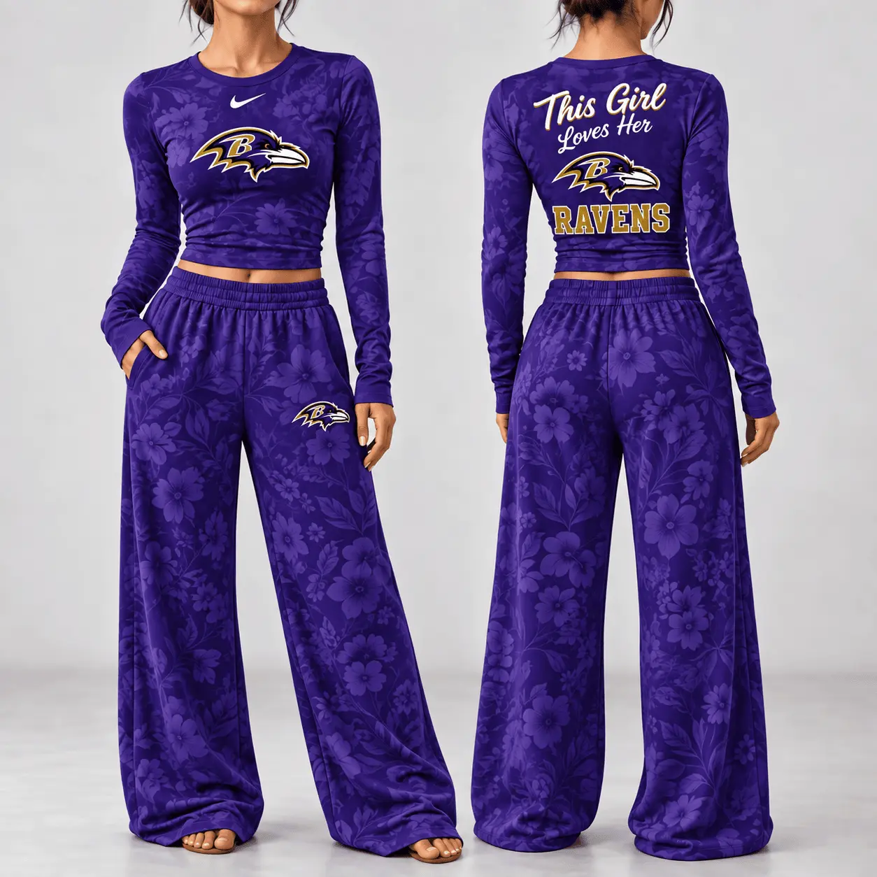 Baltimore Ravens | Premium NFL Game Day Bloom Long Sleeve Shirt & Pants Set TD