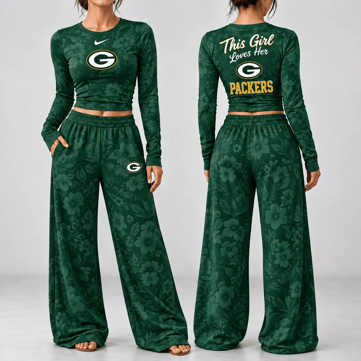 Green Bay Packers | Premium NFL Game Day Bloom Long Sleeve Shirt & Pants Set TD
