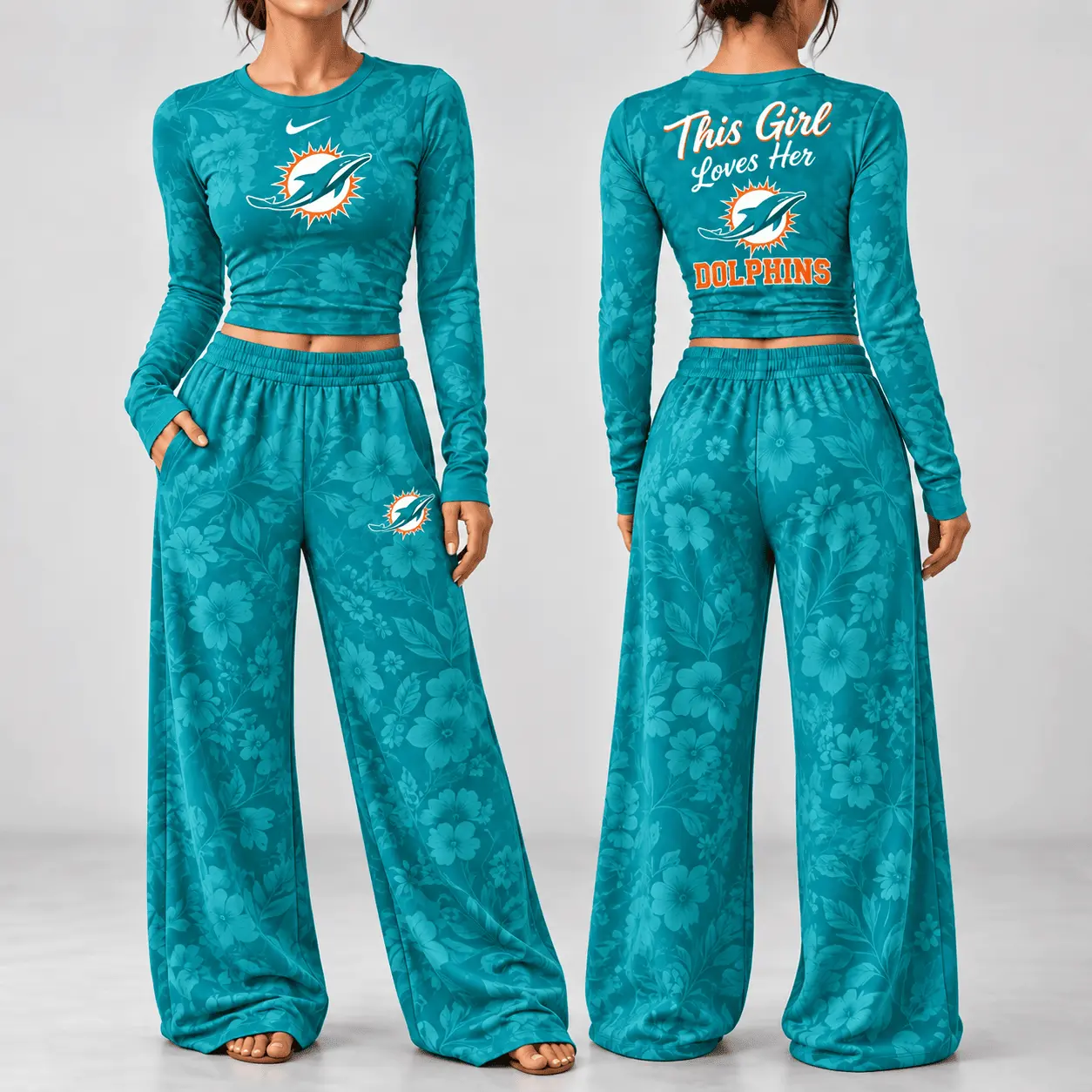 Miami Dolphins | Premium NFL Game Day Bloom Long Sleeve Shirt & Pants Set TD