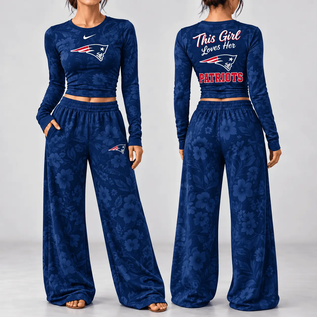 New England Patriots | Premium NFL Game Day Bloom Long Sleeve Shirt & Pants Set TD
